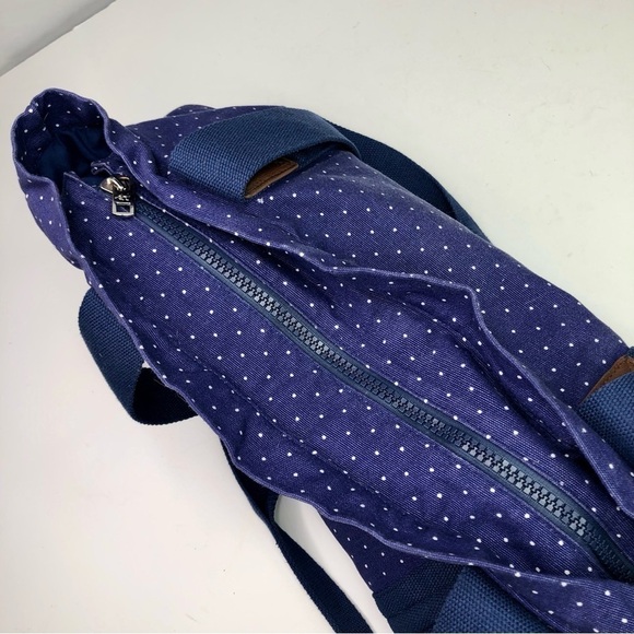 Sloan Ranger Number 1104 canvas zippered tote bag navy blue white polka dots - Picture 6 of 11